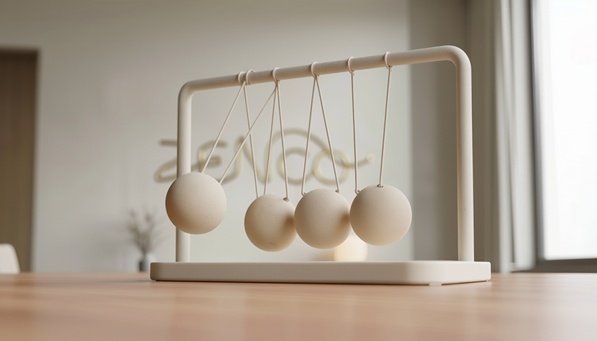 Pêndulo de Newton — equilíbrio em movimento